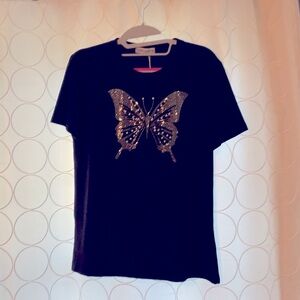Black T-Shirt with Gold Butterfly Design